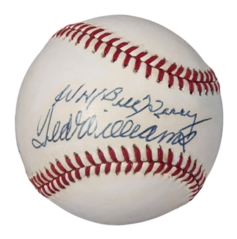 Bill Terry & Ted Williams Dual Signed OAL Brown Baseball (PSA/DNA)
